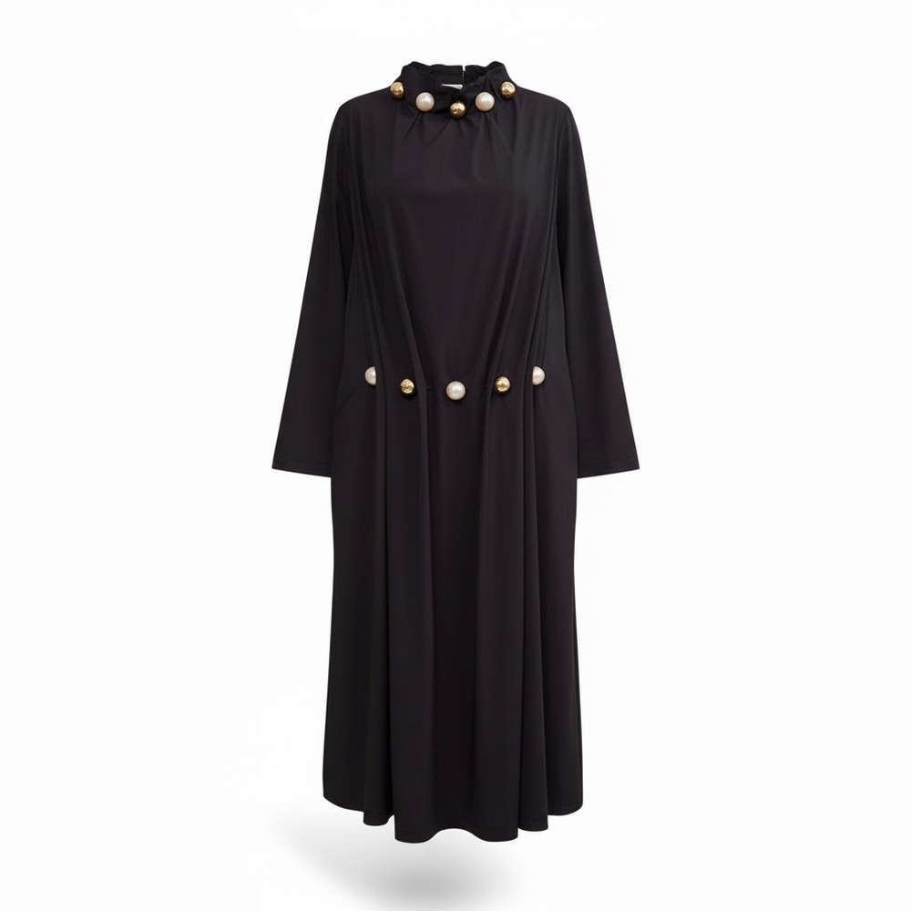 Chic Black Maxi Dress with Pearl Details